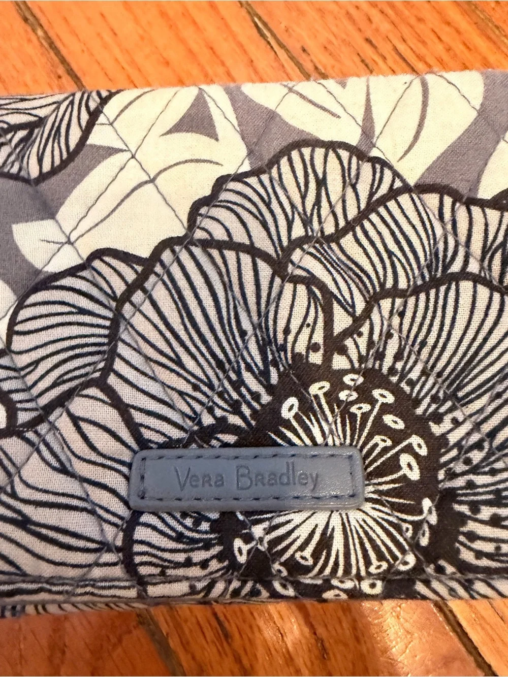 Vera Bradley Gray and Cream Floral Quilted Wristlet Wallet